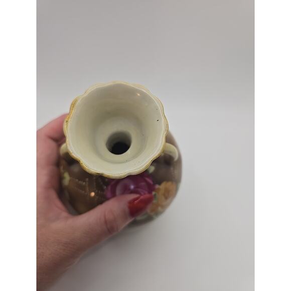 Nippon Raised Gold-Beaded Hand-painted Vase - Picture 5 of 6